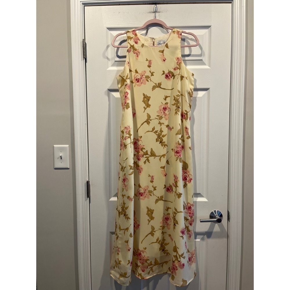 Ulterior Motive Cream Pink Rose Floral Sleeveless Maxi Dress Lined Round Neck